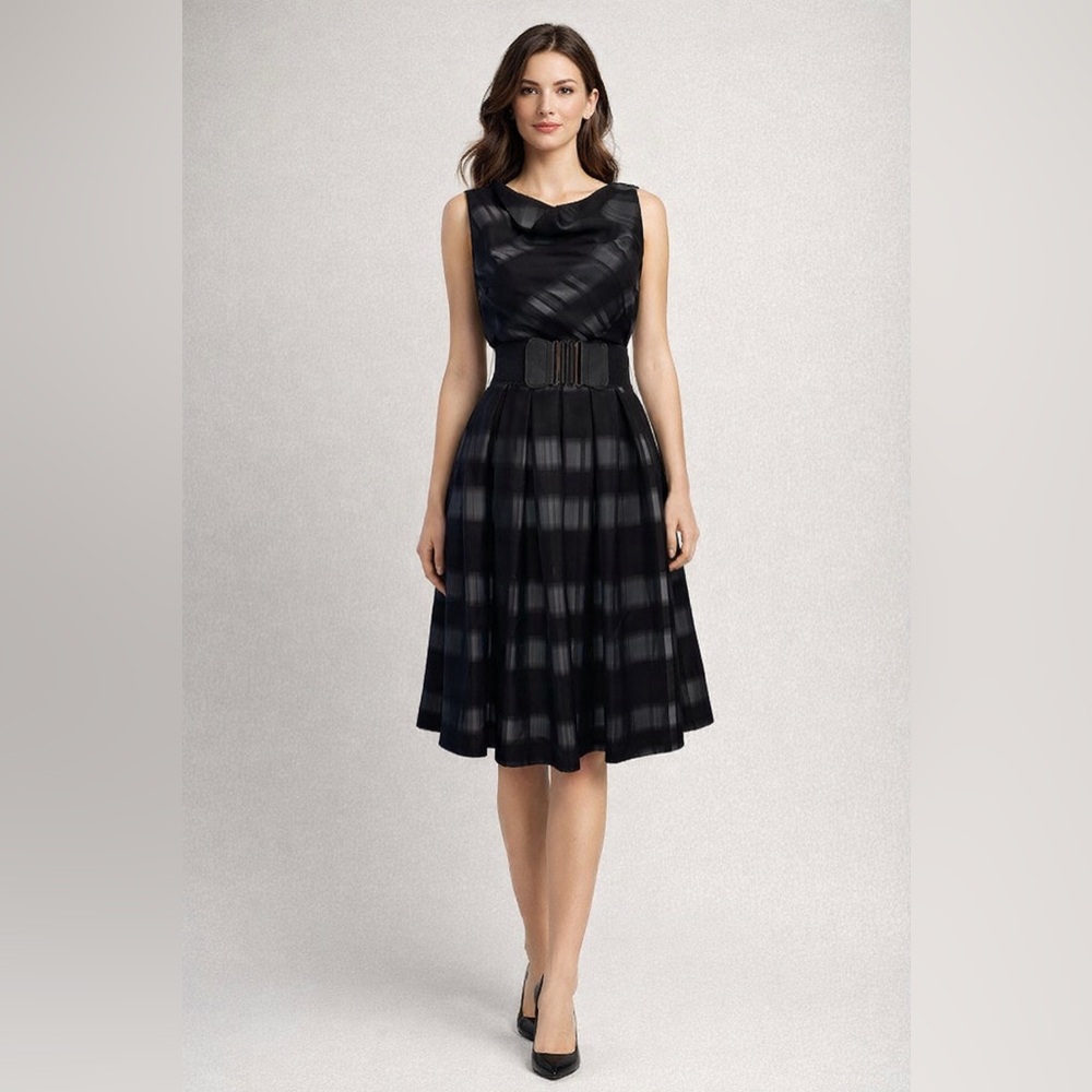 ANTONIO MELANI “Black Swan Chiffon” Pre-Kay Unger Ilsa  Striped Midi Dress Sz 0
